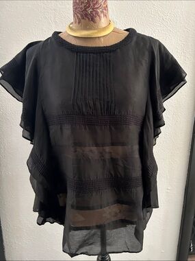 Rebecca Minkoff Black Sheer Ruffle-Sleeve Blouse